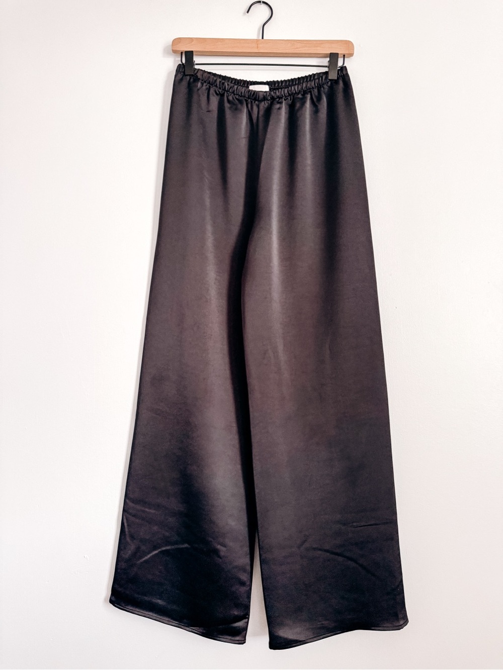 Calvin Klein Wide Leg Satin Pull-On Pants Black Size S